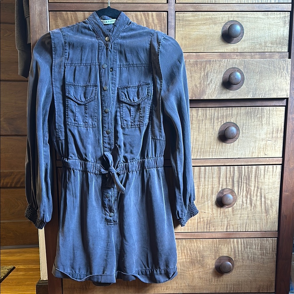 Alice + Olivia Charcoal Button-Up Jumpsuit
